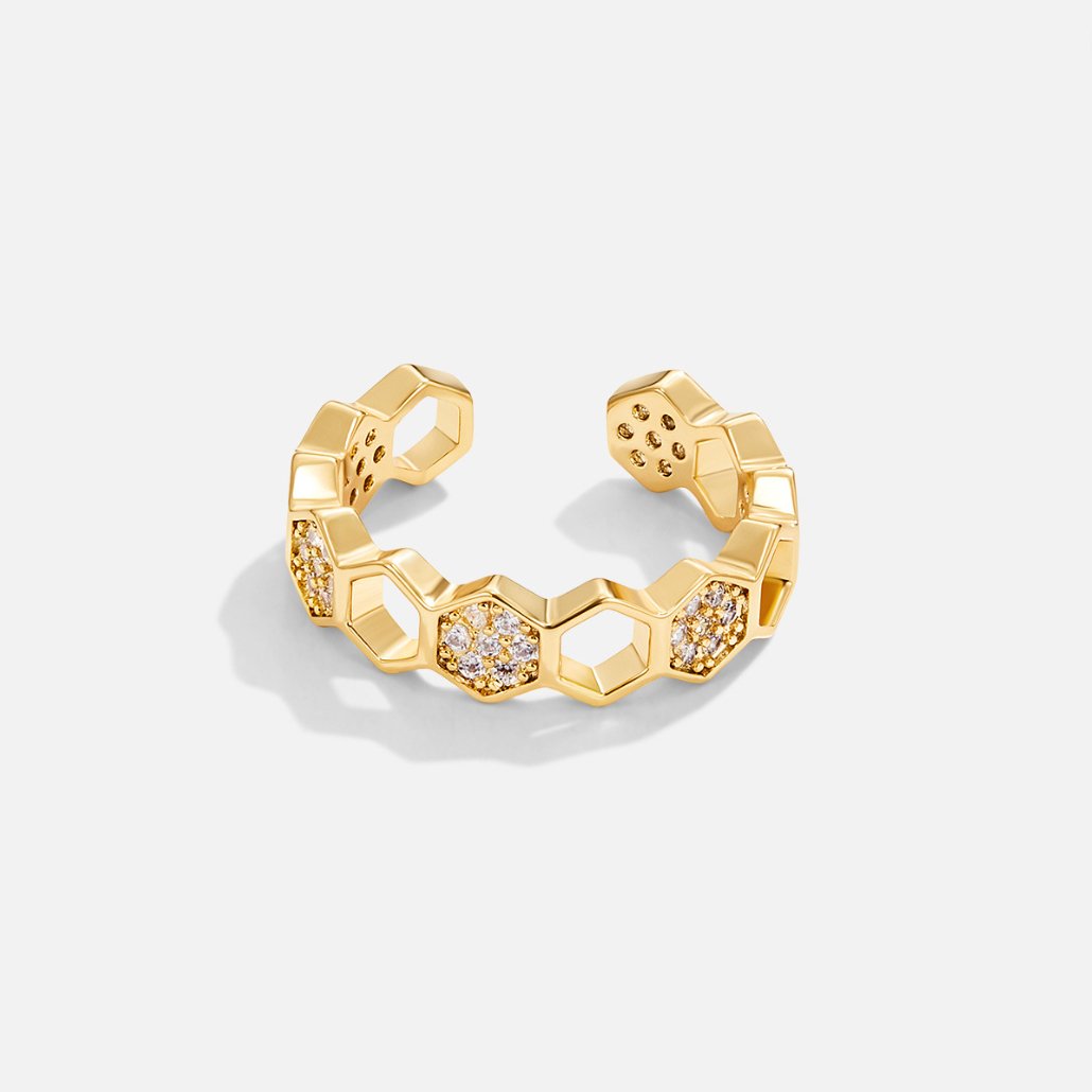 Gold and Crystal Honeycomb Ring