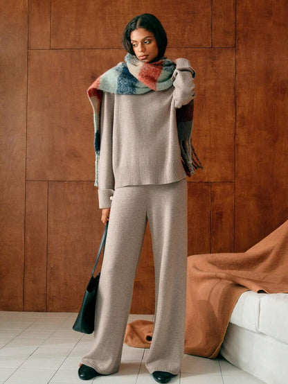 Premium Knitted Two-Piece Set – High Neck Sweater & Wide-Leg Trousers