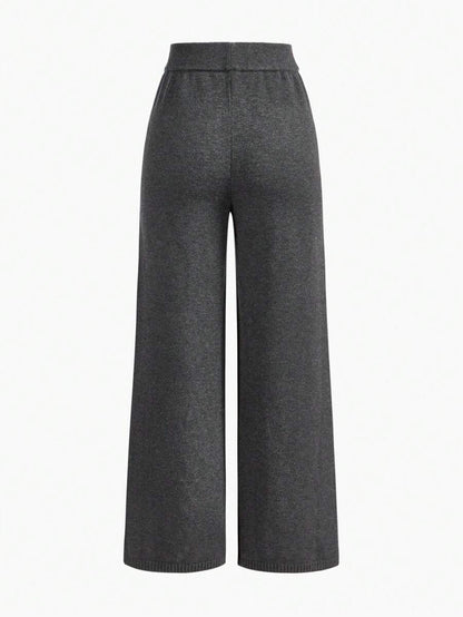 Premium Knitted Two-Piece Set – High Neck Sweater & Wide-Leg Trousers