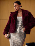 Premium Wool-Look Short Coat – Burgundy Lapel Edition
