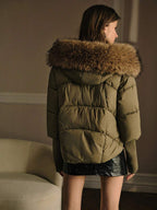 Premium Winter Puffer Jacket with Faux Fur Contrast – Forest Green Edition