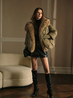 Premium Winter Puffer Jacket with Faux Fur Contrast – Forest Green Edition