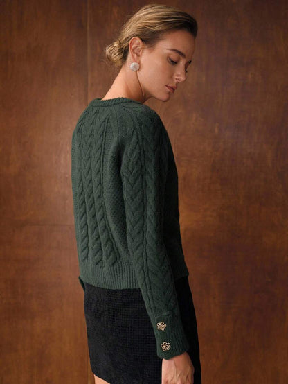 Premium Cable-Knit Sweater with Button Details – Forest Green Edition