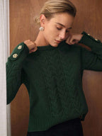 Premium Cable-Knit Sweater with Button Details – Forest Green Edition