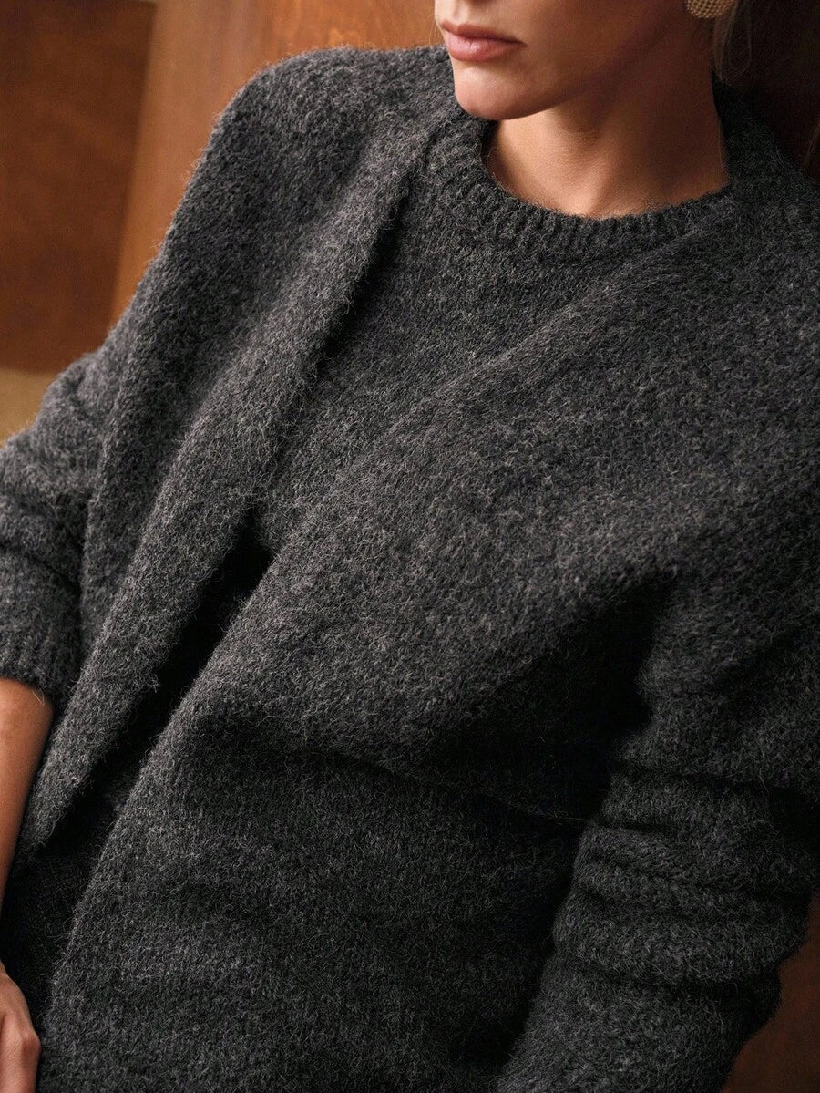 Premium Wool Knit Set – Halter Top & Oversized Cardigan in Grey