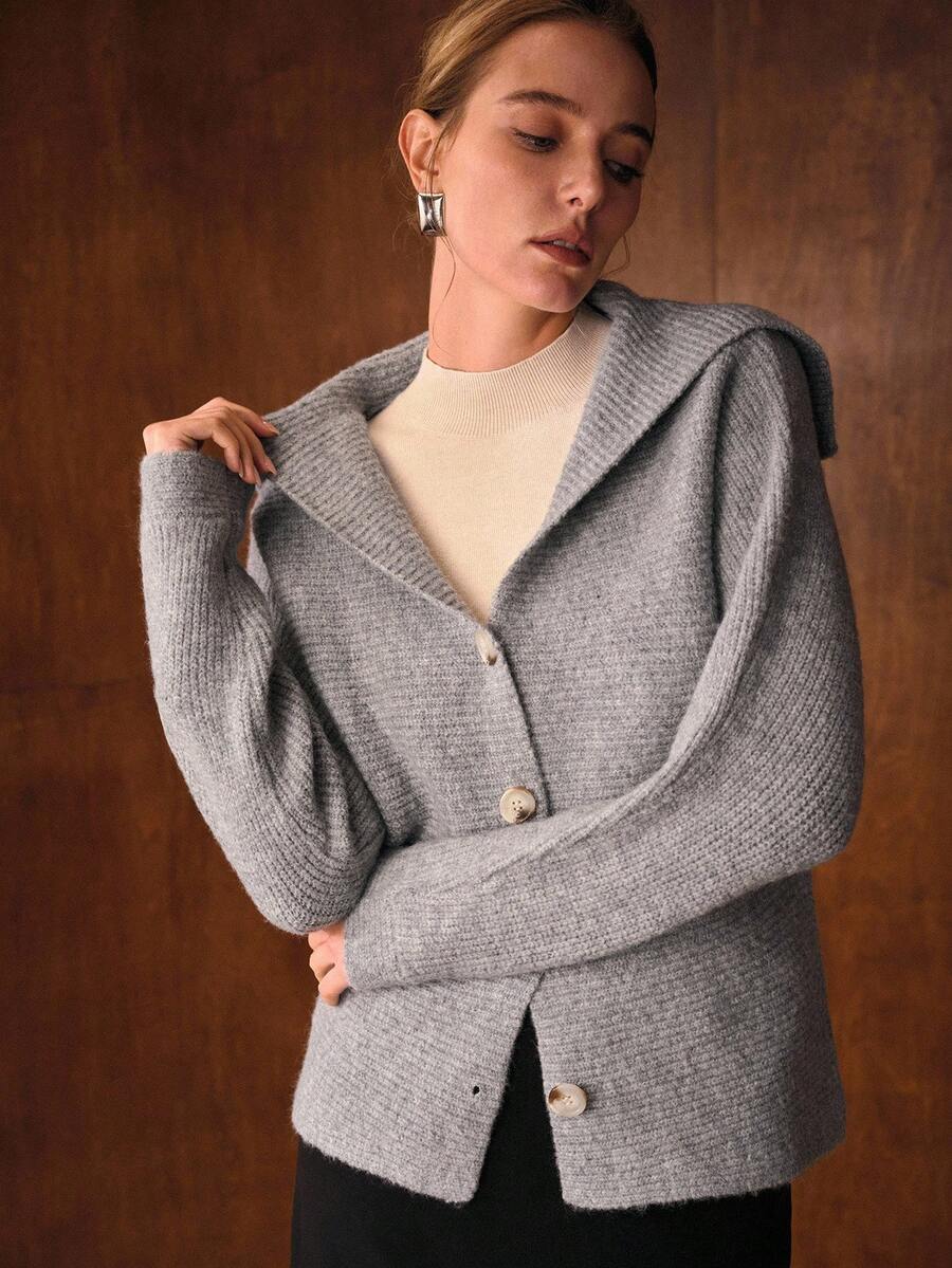 Premium Long-Neck Button-Down Cardigan – Soft Knit Gray Edition