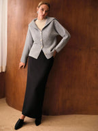 Premium Long-Neck Button-Down Cardigan – Soft Knit Gray Edition
