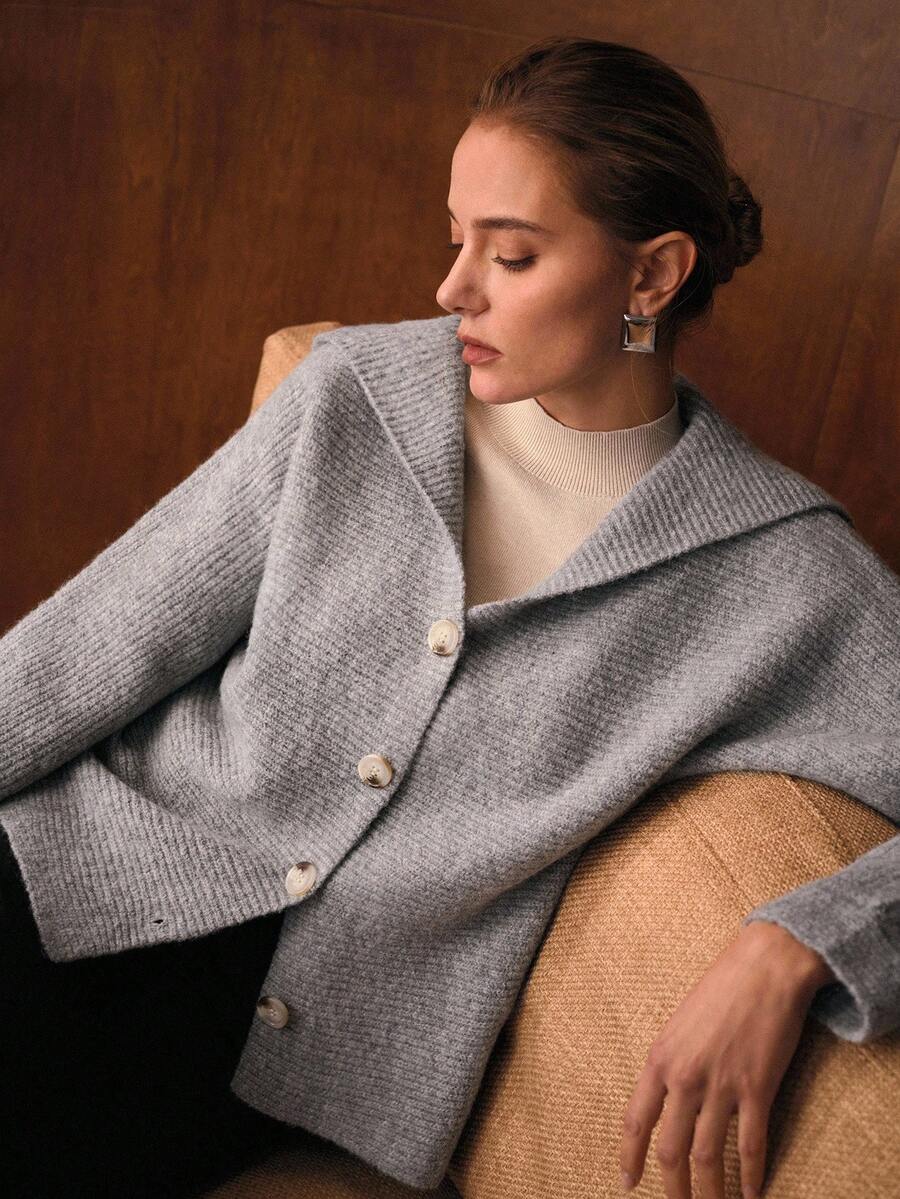 Premium Long-Neck Button-Down Cardigan – Soft Knit Gray Edition