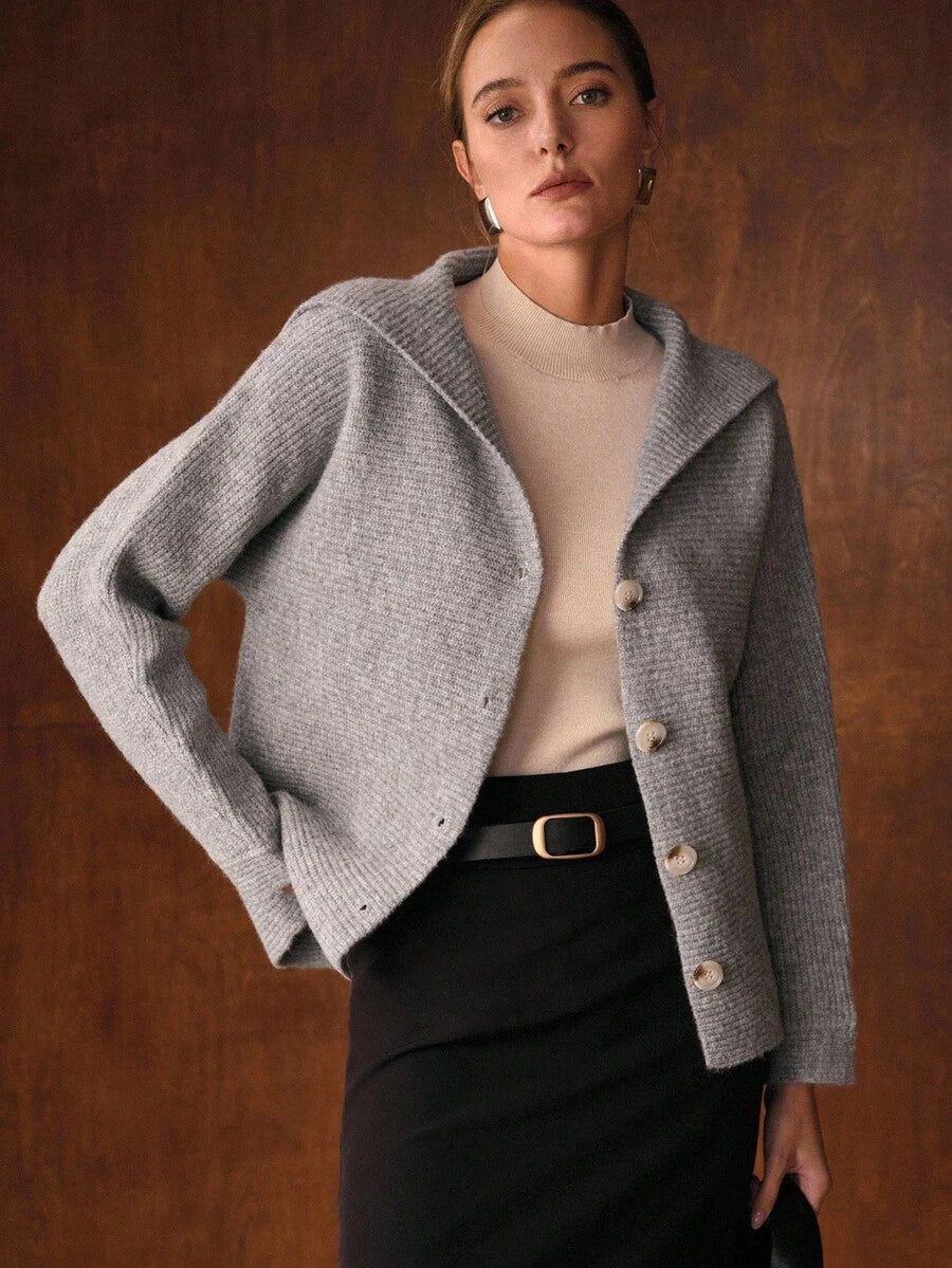 Premium Long-Neck Button-Down Cardigan – Soft Knit Gray Edition