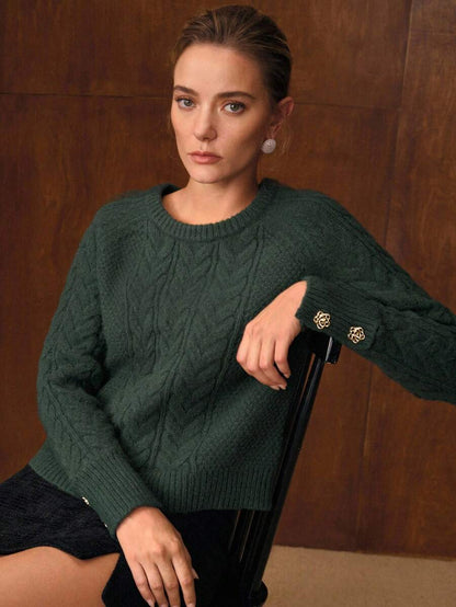 Premium Cable-Knit Sweater with Button Details – Forest Green Edition