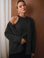 Premium Wool Knit Set – Halter Top & Oversized Cardigan in Grey