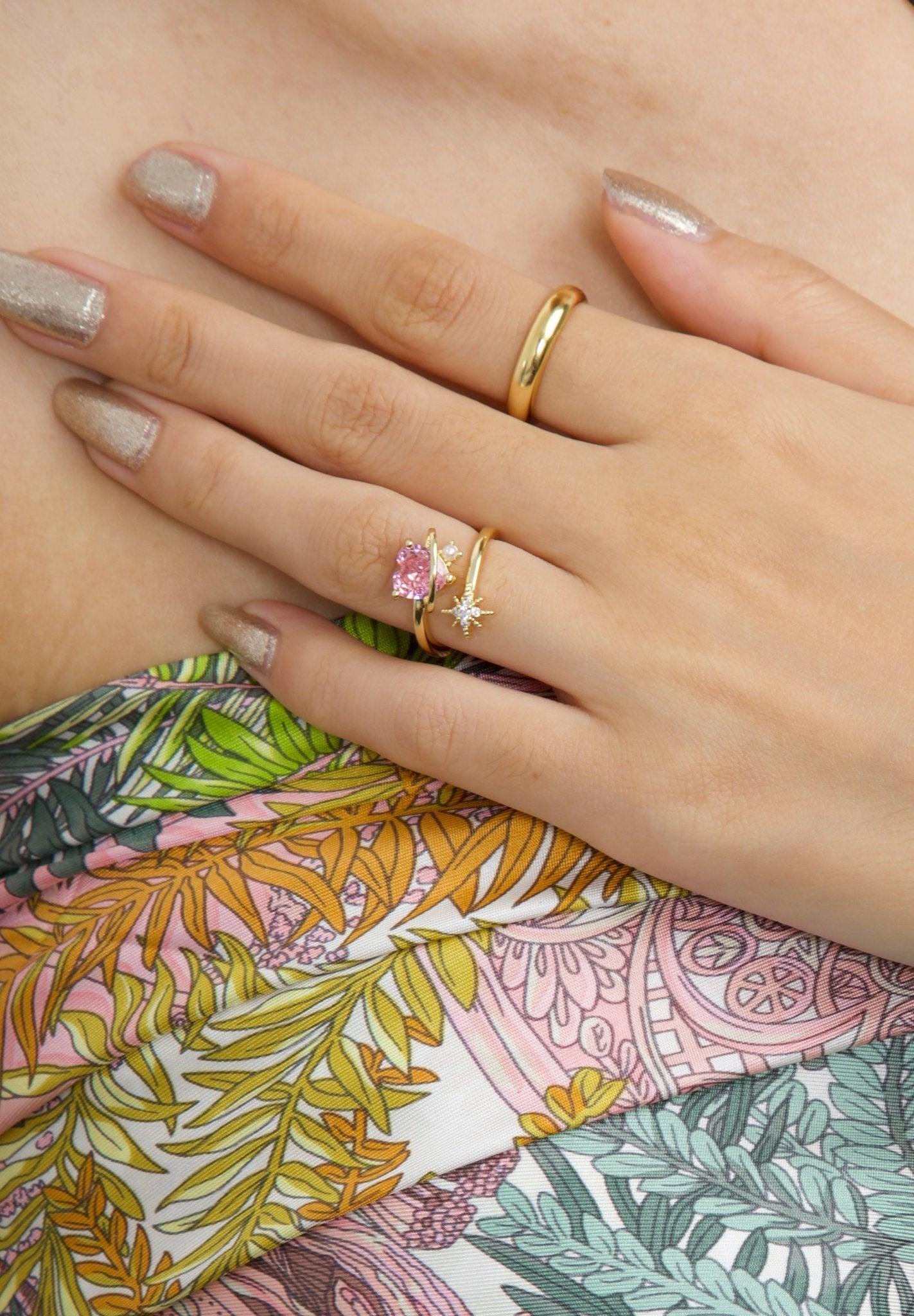 Bague en pierre cœur et étoile