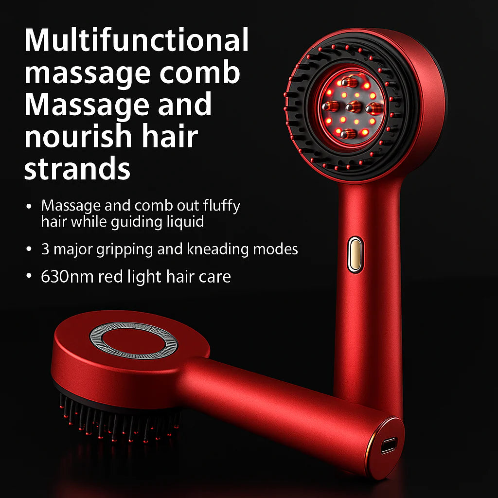 Elektrische massageborstel met rood licht voor haargroei en hoofdhuidverzorging - HairFlow
