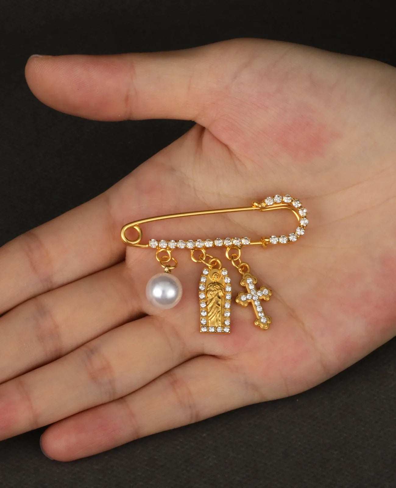 Faux Pearl Cross Brooch – alternate view 4