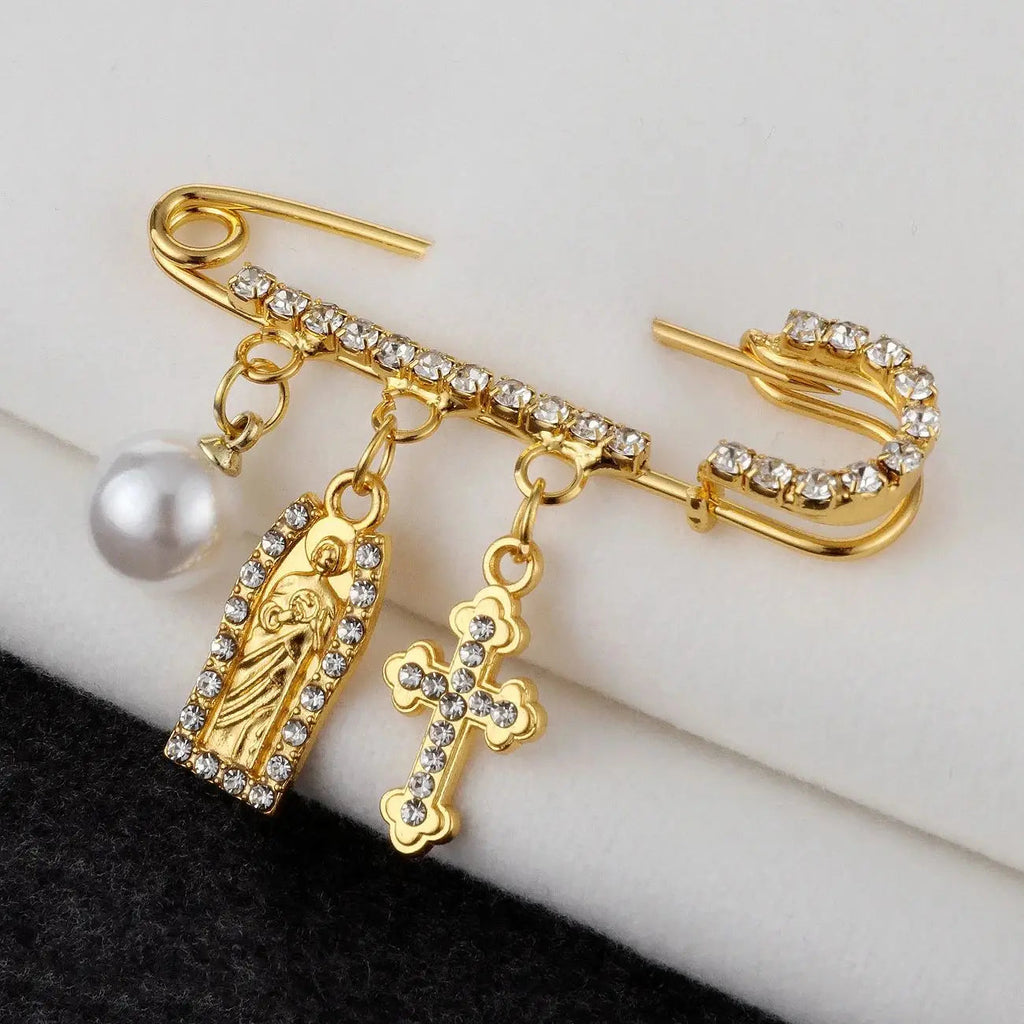 Faux Pearl Cross Brooch – alternate view 2