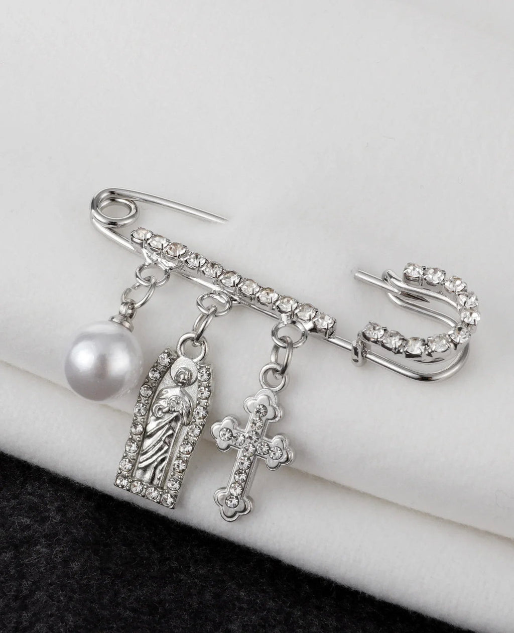 Faux Pearl Cross Brooch – alternate view 3