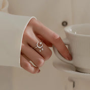 Lunar Elegance 925 Silver Moon Tassel Ring