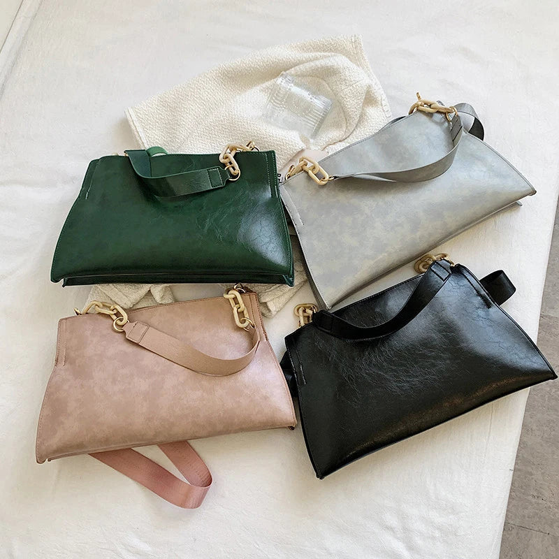 Sac à bandoulière élégant en cuir souple - Sac à main tendance de grande capacité