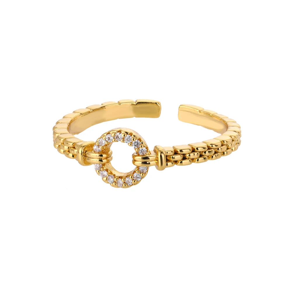 Bague élégante réglable en acier inoxydable avec chaîne en zircon