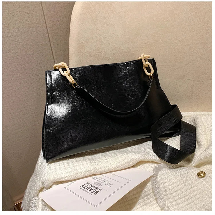 Sac à bandoulière élégant en cuir souple - Sac à main tendance de grande capacité