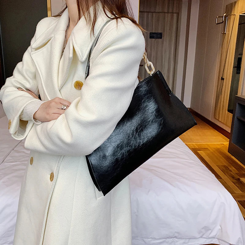 Sac à bandoulière élégant en cuir souple - Sac à main tendance de grande capacité