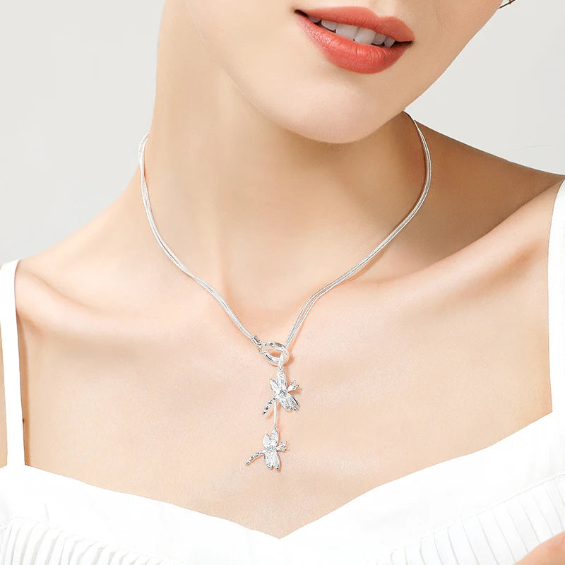 Collier pendentif libellule en argent sterling 925