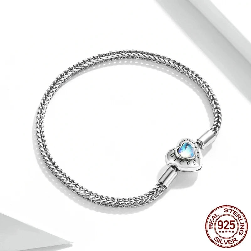 925 Sterling Silver Heart Moonstone Basic Chain Bracelets