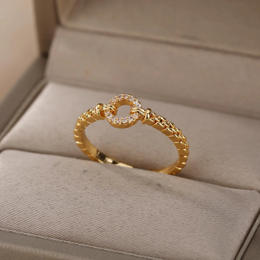 Bague élégante réglable en acier inoxydable avec chaîne en zircon