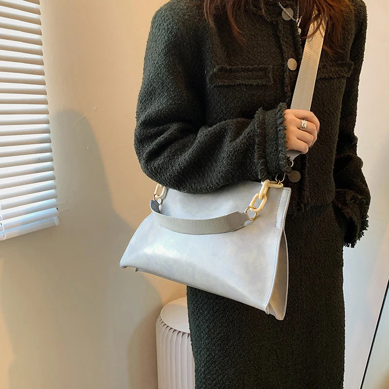 Sac à bandoulière élégant en cuir souple - Sac à main tendance de grande capacité