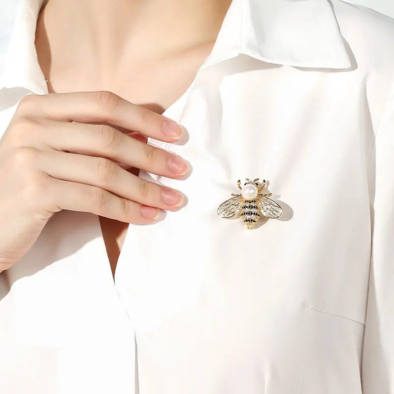 Faux Pearl Crystal Bee Brooch – alternate view