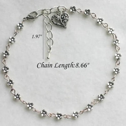 Floral Anklet with Heart Pendant