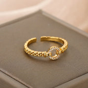 Elegant Zircon Chain Adjustable Stainless Steel Ring