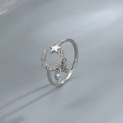 Lunar Elegance 925 Silver Moon Tassel Ring