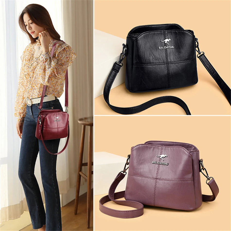 Elegante geborduurde leren tas en crossbodytas voor dames