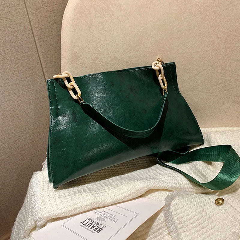 Sac à bandoulière élégant en cuir souple - Sac à main tendance de grande capacité