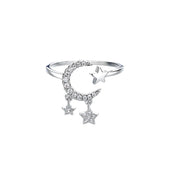Lunar Elegance 925 Silver Moon Tassel Ring
