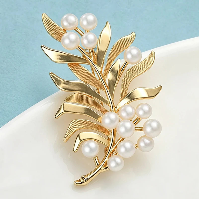 Faux Pearl Leaf Brooch – alternate view 3