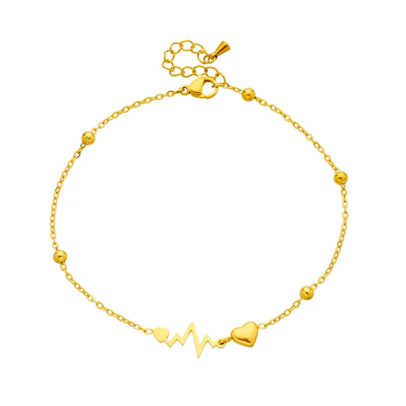 Bracelet de cheville en acier inoxydable avec cœur pour femme et fille