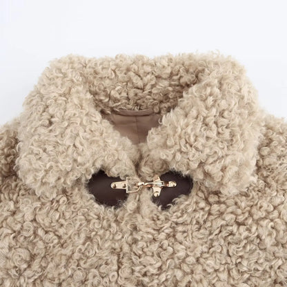 Elegant Women's Winter Jacket with Flip Collar and Rope Buckle