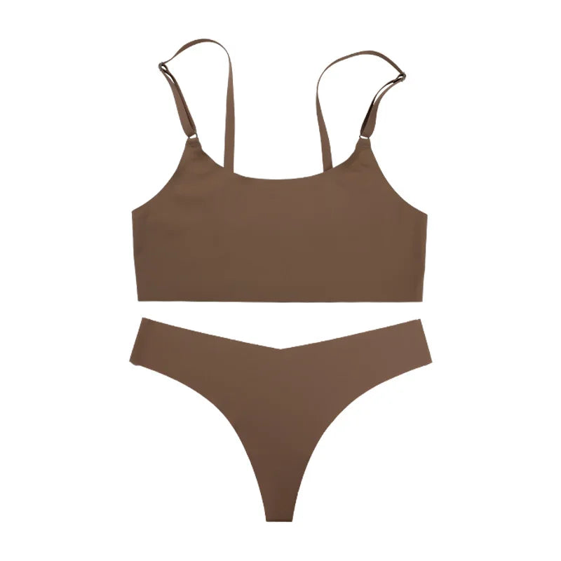Ensemble élégant de soutien-gorge et de sous-vêtements sans coutures en soie glacée unie