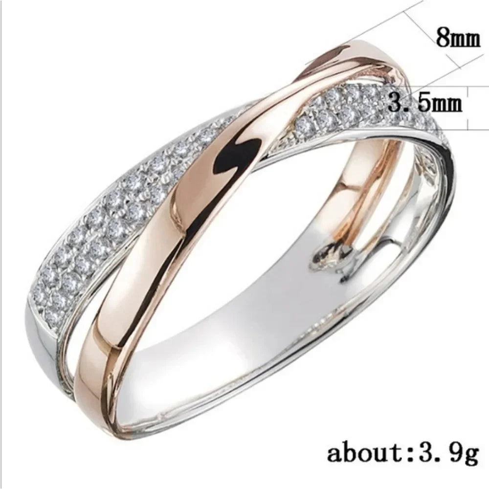 Bague élégante en zircon bicolore en forme de X pour femme