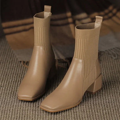 2024 Autumn Winter Knitted Short Boots Women