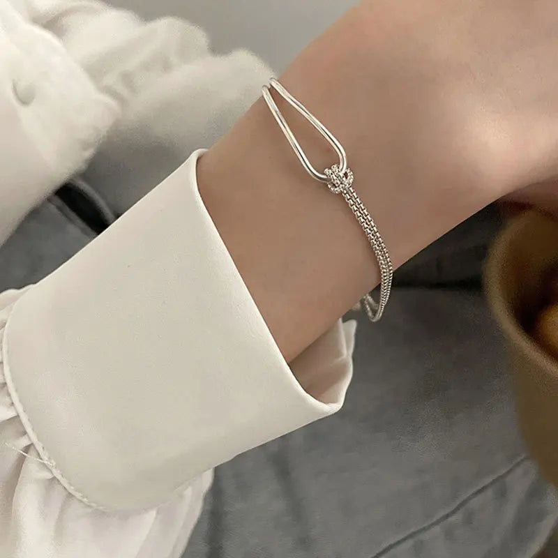 Silver Geometric Square Bead Bracelet for Women
