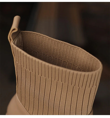 2024 Autumn Winter Knitted Short Boots Women