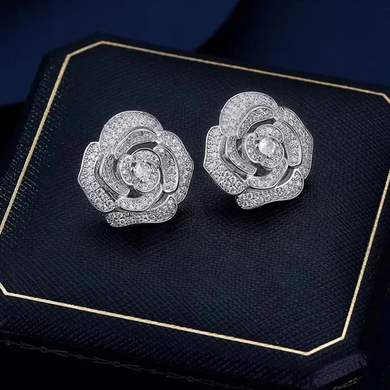 Exquisite Moissanite Flower Stud Earrings in 925 Sterling Silver
