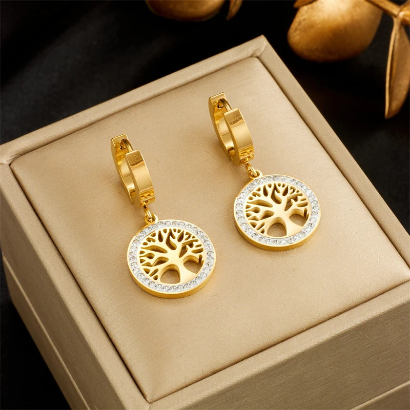 Boucles d'oreilles géométriques en acier inoxydable et cristal