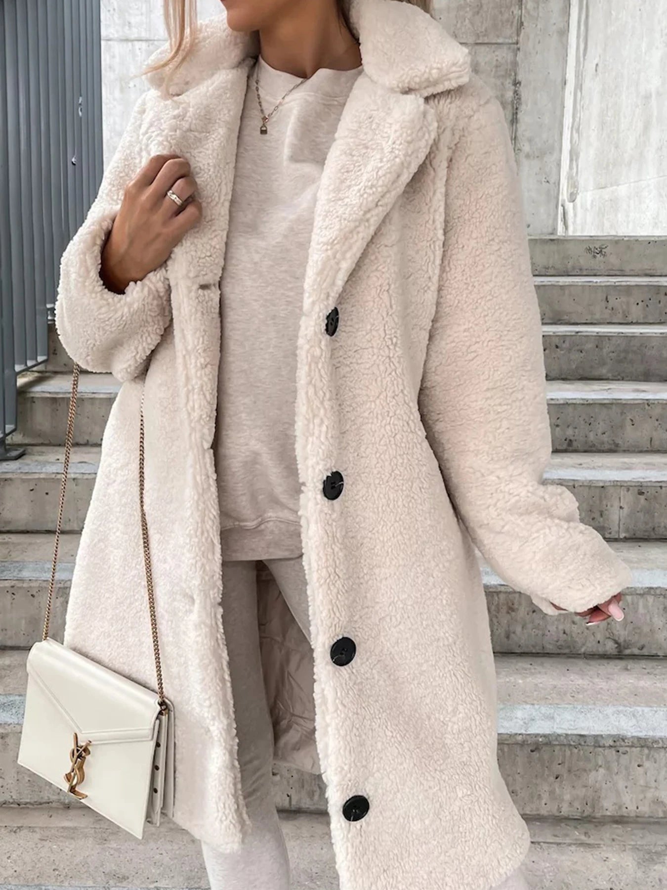 Manteau en laine synthétique et polyester pour femme