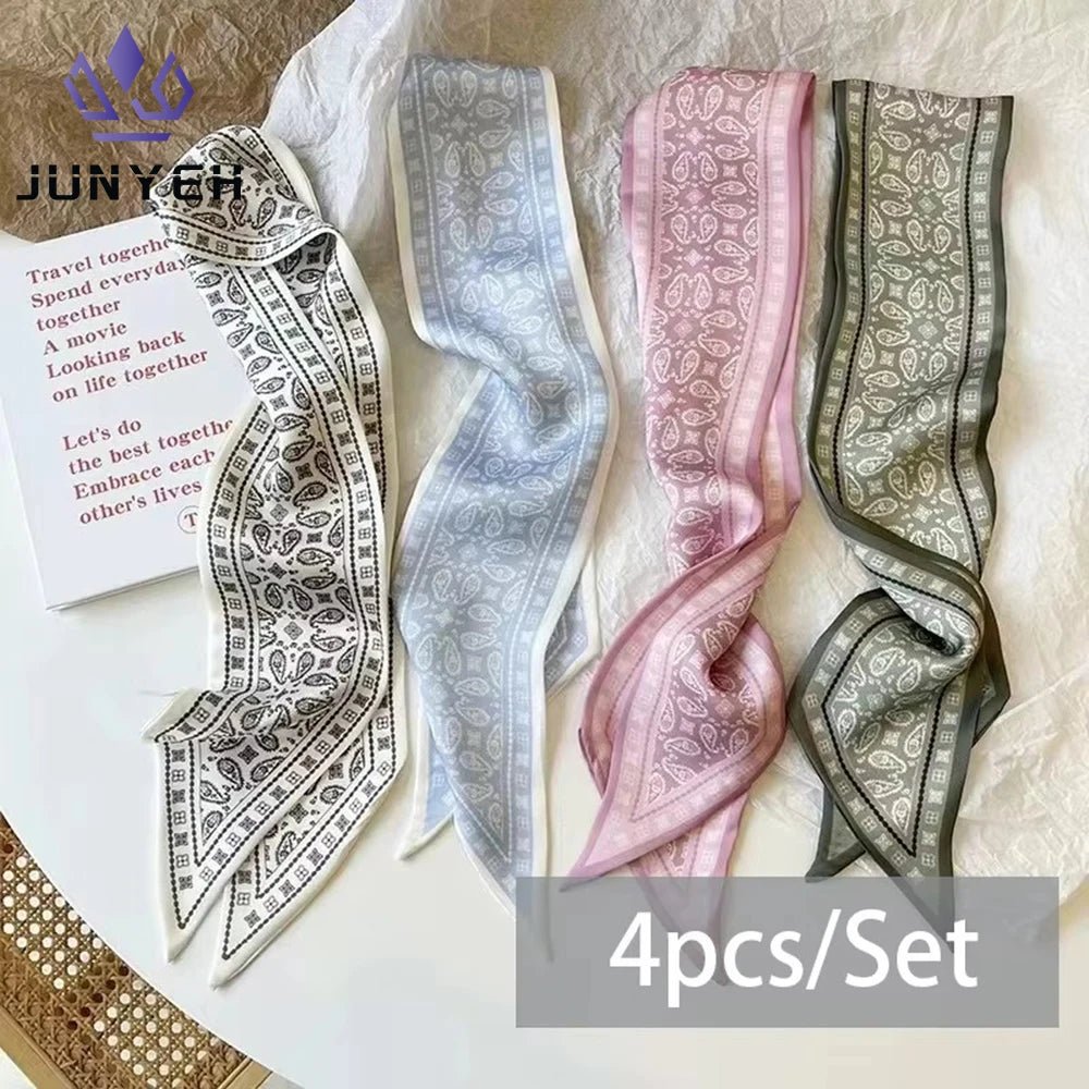 Élodie Satin Ribbon Scarf Set – 4 Pieces
