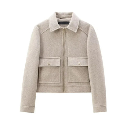 Elegant Women's Vintage Warm Coat with Zipper Pockets