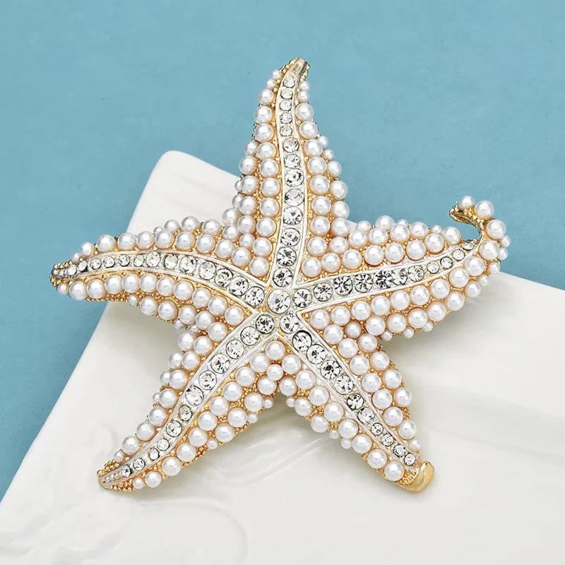 Faux Pearl Crystal Starfish Brooch – alternate view 2